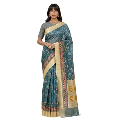 Glory Sarees Women’s Digital Print Cotton Woven Banarasi Silk Saree With Blouse Piece (Varnamala_Silk101) - Image 1
