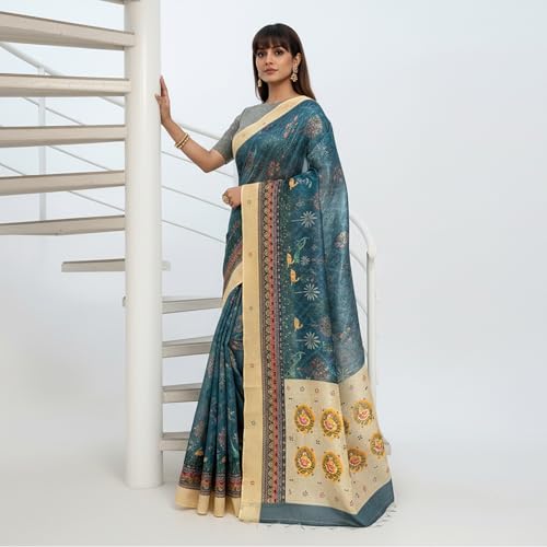 Glory Sarees Women’s Digital Print Cotton Woven Banarasi Silk Saree With Blouse Piece (Varnamala_Silk101) - Image 2