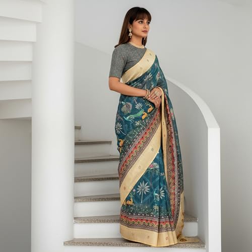 Glory Sarees Women’s Digital Print Cotton Woven Banarasi Silk Saree With Blouse Piece (Varnamala_Silk101) - Image 4