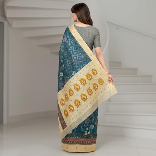 Glory Sarees Women’s Digital Print Cotton Woven Banarasi Silk Saree With Blouse Piece (Varnamala_Silk101) - Image 3