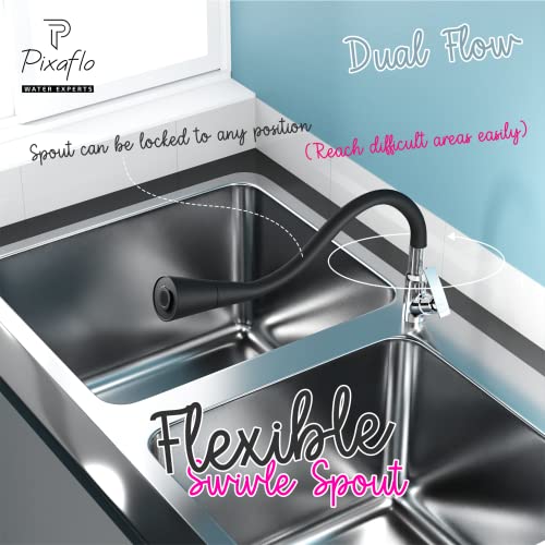 Pixaflo Brass Swan Neck Tap with 360-degree Swivel Black Flexible Silicone Swivel Spout for Kitchen Sink and Wash Basin, Dual Flow (Moonstone) - Image 3