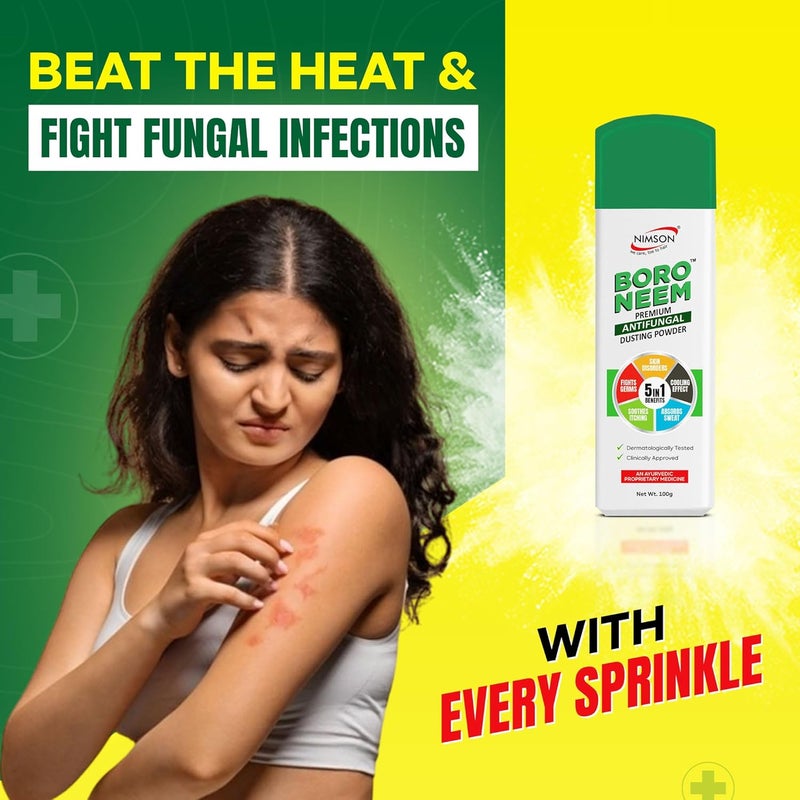 Nimson بودرة نيمسون بورو نيم المضادة للفطريات الفاخرة  مسحوق التلك العشبي البارد  3 × 100 جرام - Image 3