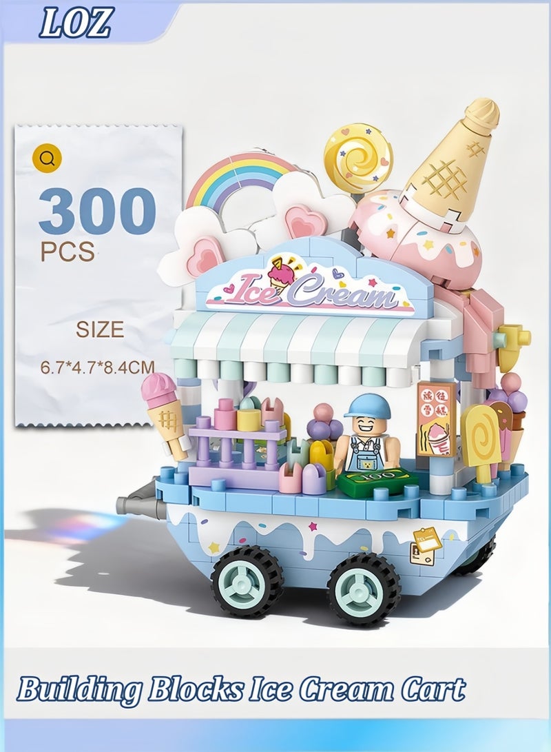 Loz Building Blocks Ice Cream Cart Toy, 300Pcs Mini DIY Building Blocks Model MOC Construction Toy Pretend Play Ice Cream Shop Toy MOC Creative Building Toys, Gift Idea for Kids Adults - Image 1