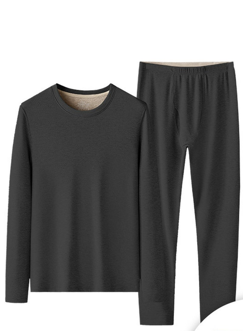 إسكدنيا Mens Solid Color Large Size Crew-Neck Thick Thermal Underwear Shirt Cold Weather Base Layer,Long Sleeve T-Shirt Loungewear Black 