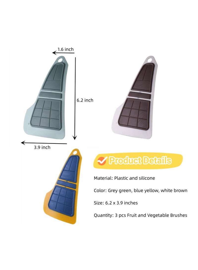 3 Pcs Vegetable Brush Potato Scrubber Silicone Fruit and Cleaning for Food Flexible Kitchen Gadgets Set Fruits Veggies Carrots Mushrooms