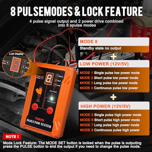 THIKPO Universal Fuel Injector Tester and Cleaner Tool Kit, DIY Cleaning Tool Kit, 8 Pulse Modes, 4 Wire Dual Channel for 2 Fuel Injectors, 8 Size Cleaning Adapters, 12V/5V Output Power - Image 4
