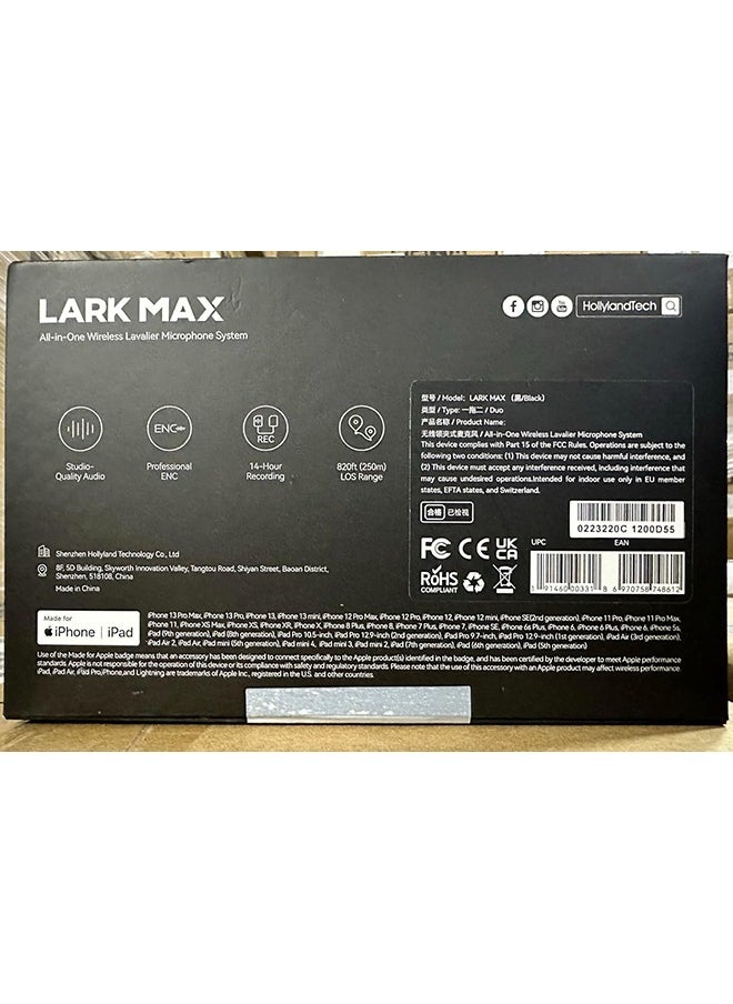 Hollyland - Lark Max Wireless Microphone, ENC Noise Canceling, Studio Audio Quality, 22H Duration, 820ft Range, 8GB Storage Recording Mic, Compatible with iPhone and iPad (Pack with Lav Mic) - Image 1