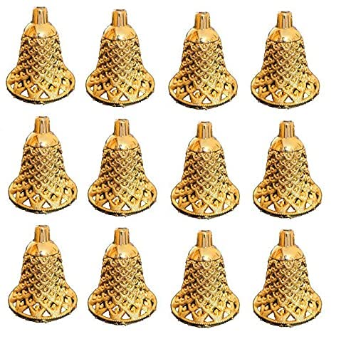 Homenique Antique Embossed Plastic Jingle Bells 25inch Jewelry Ornament for Home Christmas Tree Decoration DIY Crafts Hanging Bells Party Light Golden25inch Pack of 12 - Image 1