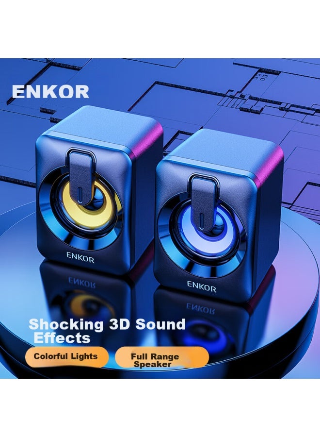 ENKOR مكبرات صوت كمبيوتر Mini2، مضخم صوت مكتبي سلكي، مكبرات صوت متعددة الوسائط للابتوب والمكتب، نظام صوت عالي الجودة، مكبرات صوت للألعاب - Image 1