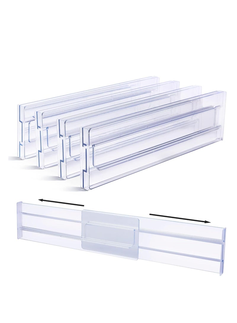 MIXDE Drawer Dividers Organizers 4 Pack, Adjustable 8CM High Expandable from 27.5-52CM Kitchen Drawer Organizer, Clear Plastic Drawers Separators for Clothing, Installed by Double-sided Tape  - Image 1