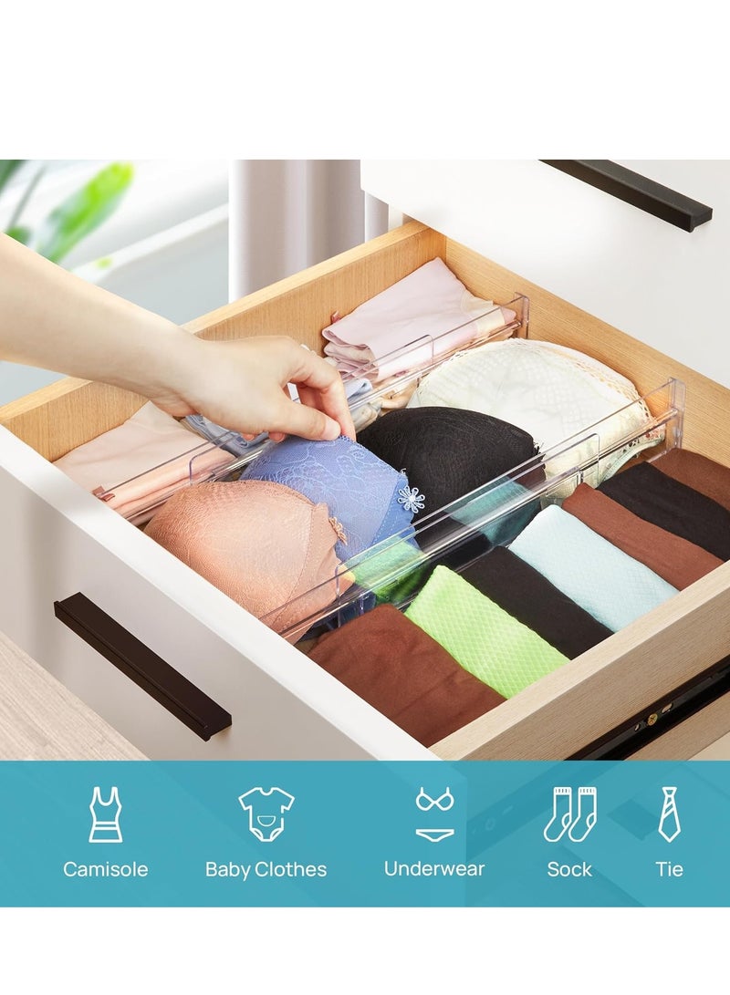 MIXDE Drawer Dividers Organizers 4 Pack, Adjustable 8CM High Expandable from 27.5-52CM Kitchen Drawer Organizer, Clear Plastic Drawers Separators for Clothing, Installed by Double-sided Tape  - Image 4