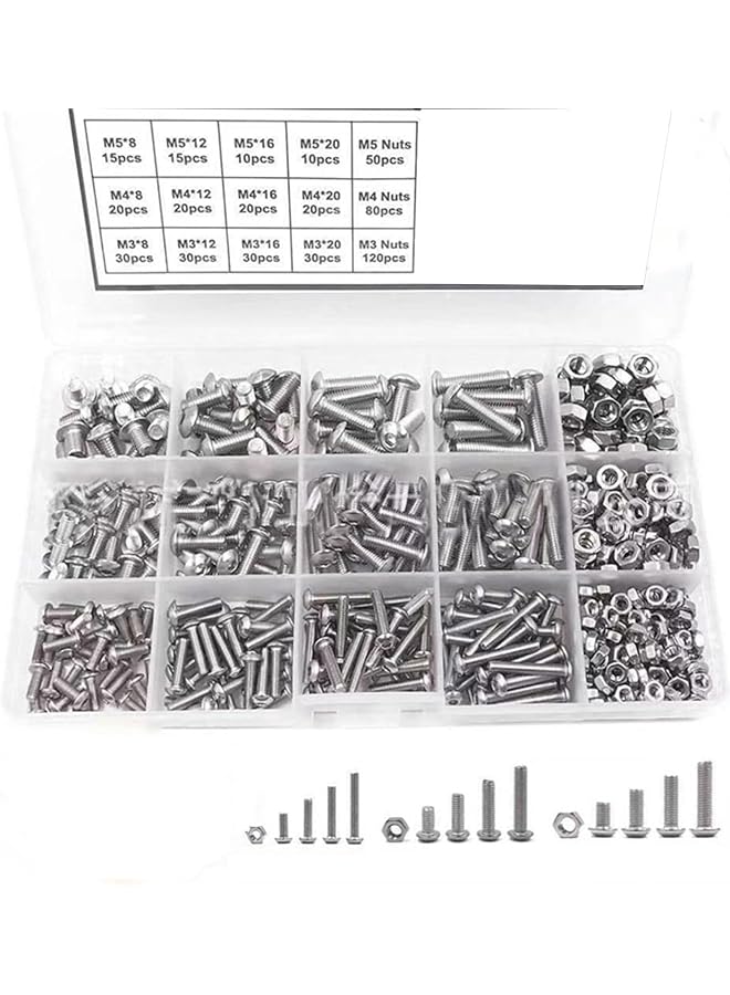 PROMASS 500 Pcs Nuts and Bolts Assorted Set, 304 Stainless Steel Hex Socket Head Cap Screws Bolts and Nuts Kit, M3/M4/M5 Thread Fastener Hardware Machine Hex Bolts and Nuts Assortment Kit with Box, Sliver  - Image 1