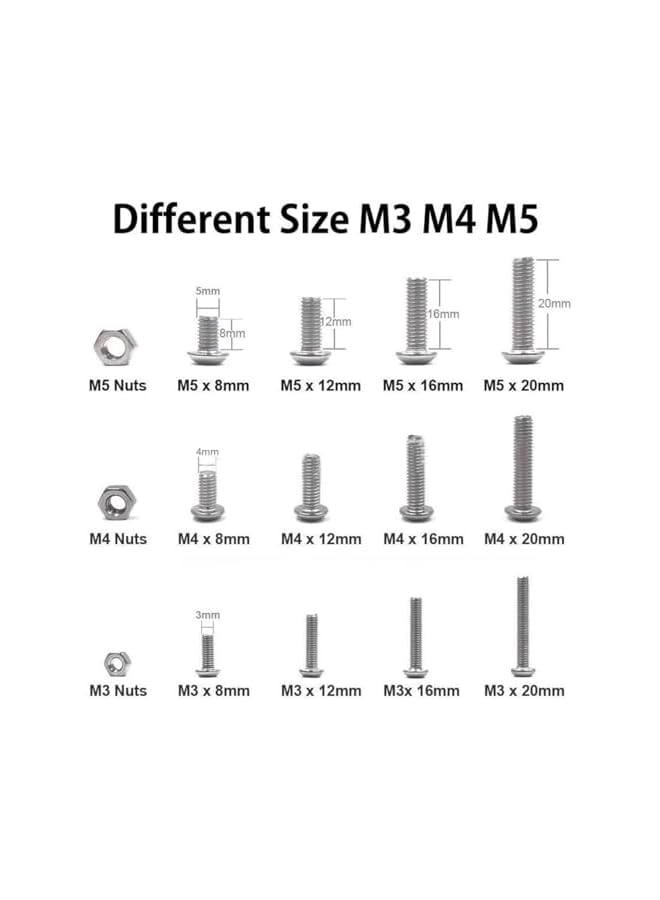 PROMASS 500 Pcs Nuts and Bolts Assorted Set, 304 Stainless Steel Hex Socket Head Cap Screws Bolts and Nuts Kit, M3/M4/M5 Thread Fastener Hardware Machine Hex Bolts and Nuts Assortment Kit with Box, Sliver  - Image 2