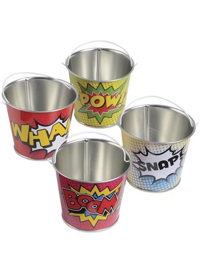 U.S. Toy (Tu242) Assorted Super Hero Comic Book Theme Mini Metal Party Buckets (12 Pack)  - Image 2