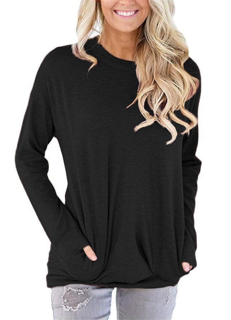 onlypuff Pocket Shirts for Women Black Long Sleeve Tops Casual Cute Fashion Tunic Tops Ladies Blouse M - Image 2