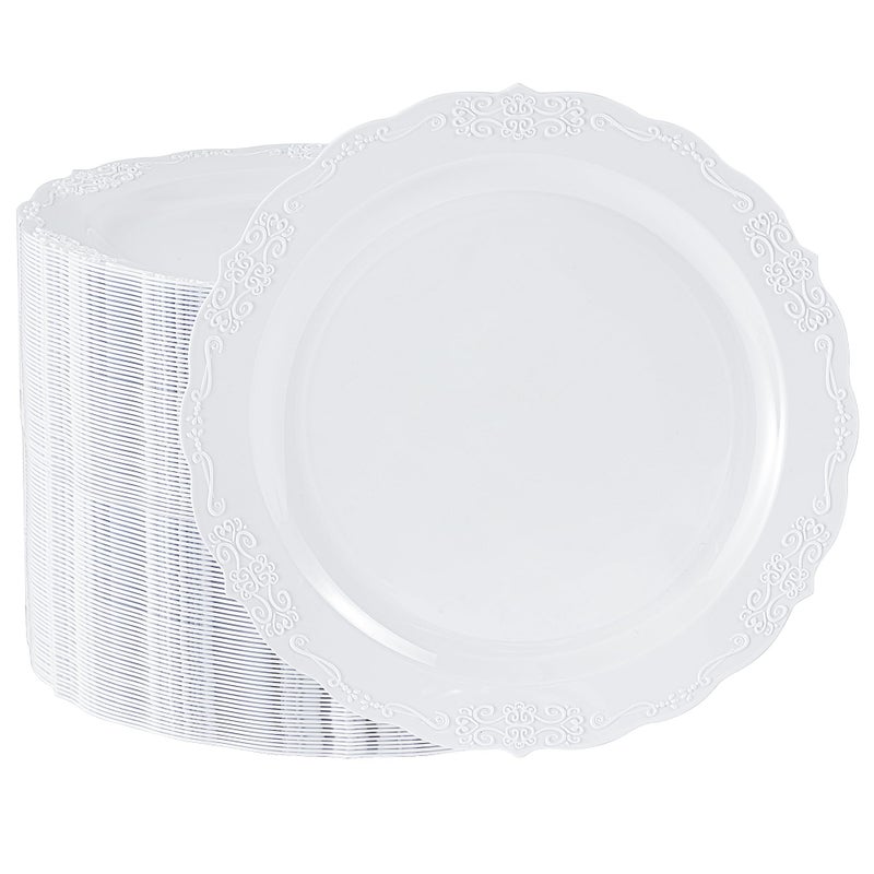 Conflech 100 Pieces White Plastic Plates 1025inch Dinner Disposable Plates Premium Heavy Duty Hard Disposable Dinner Plates Party Supplies for Birthdays Celebrations Thanksgiving Wedding