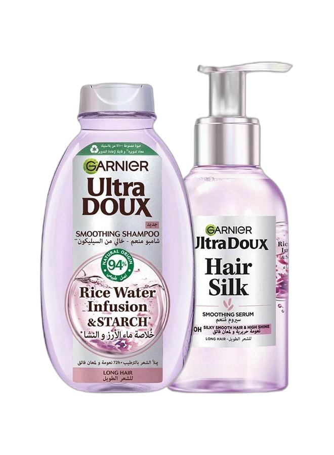 garnier Ultra Doux Rice water Shampoo, 400 ml & Ultra Doux Rice Water Silk Drops Smoothing Serum For Long, Dull Hair, 120Ml Bundle - Image 1