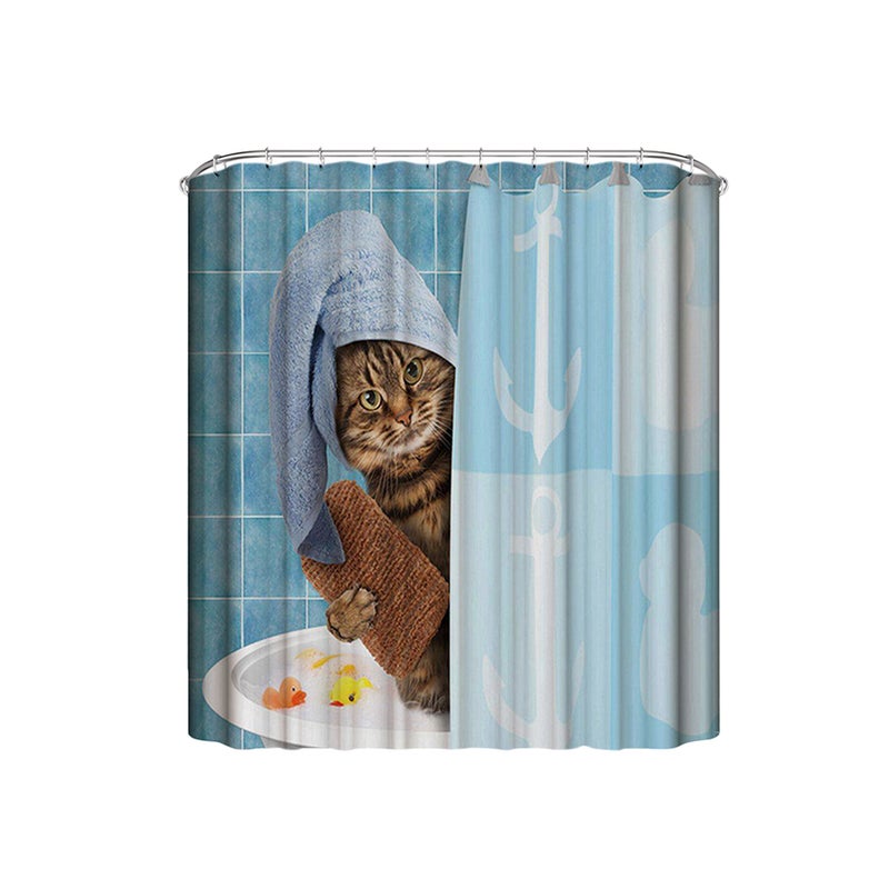 🚽 ستارة دش بنقش قطط من البوليستر مقاومة للماء 150x180 سم - Image 2