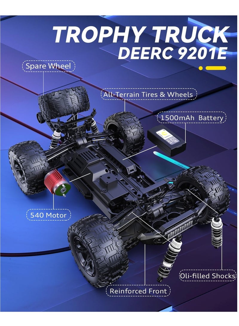 DEERC DEERC 9201E 1:10 Large Remote Control Truck with Lights, Fast Short Course RC Car, 48 km/h 4x4 Off-Road Hobby Grade Toy Monster Crawler Electric Vehicle with 2 Rechargeable Batteries for Adult Kid Boy  - Image 4