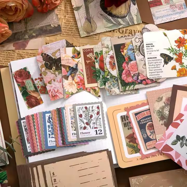 GDNK Scrapbooking Supplies Scrapebook Kit Vintage Food Diary Aesthetic Scrapbook Kit for Junk Journal Stationery Bullet A6 Grid Notebook DIY Scrapbook Birthday Gift scrapbooking kit Photo Album (Brown Flower) - Image 2