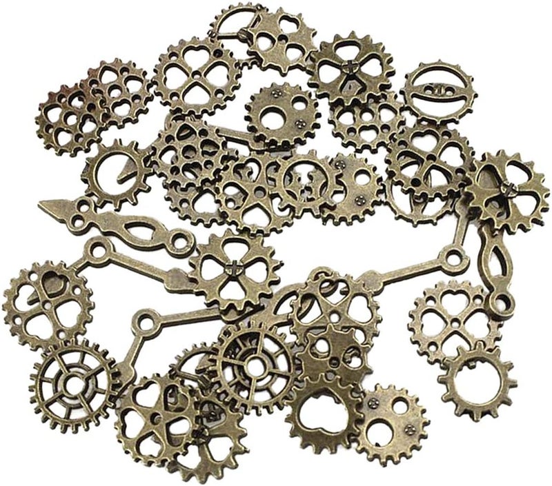 klarako 50g Metal Bronze Silver Gold Steampunk Cogs Gears Clock Hand Charms Pendants Antique Bronze, 1040mm - Image 4