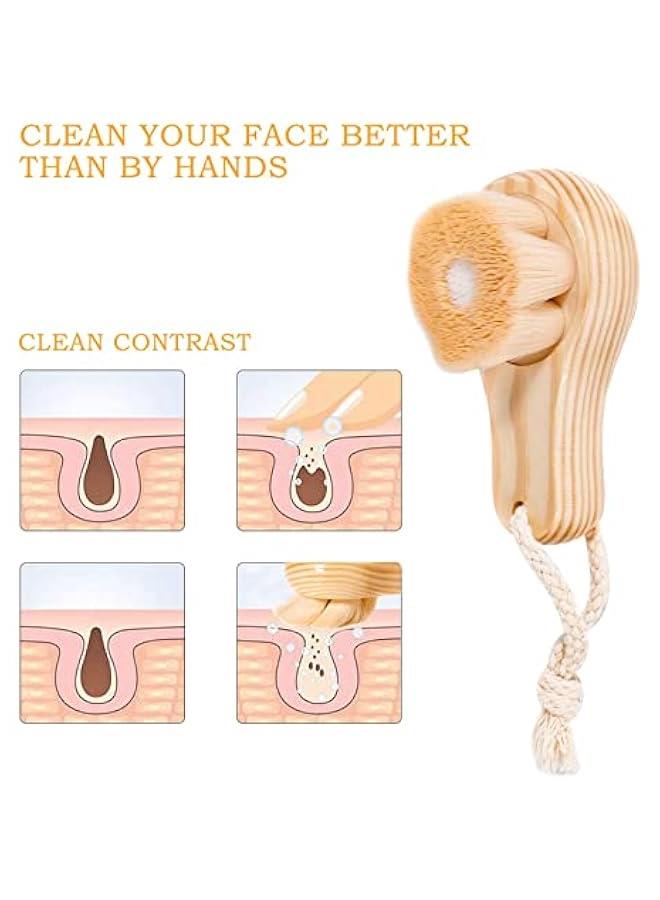 BWSJ 2 Wooden Handle Facial Exfoliation Brush for Deep Pore Cleansing Soft Scrubbers for Skin Cleaning Men and Women - Image 5