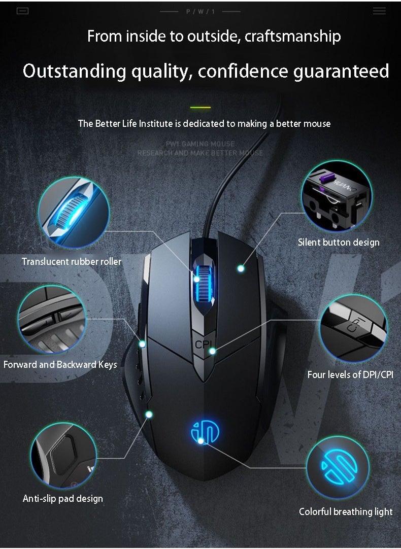 1. INPHIC e-sports gaming mouse, six-button business office, silent wired mouse