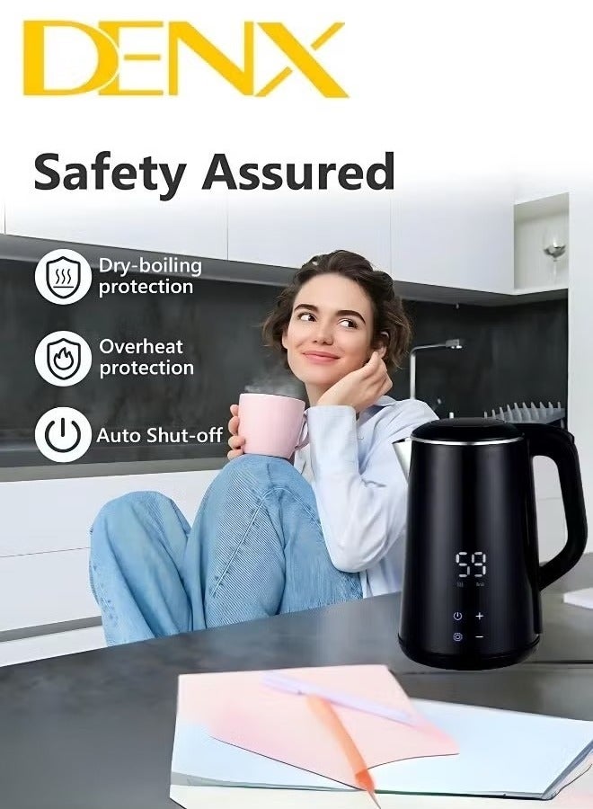 Denx 1.6L Stainless Steel Kettle, Mini Kettle, Set Temperature to 45°C-100°C, Auto Shut-Off, Dry Boil Protection, Overheat Protection, 1500W, Black - Image 4