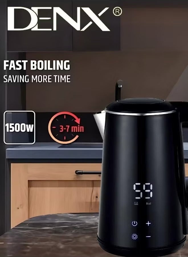 Denx 1.6L Stainless Steel Kettle, Mini Kettle, Set Temperature to 45°C-100°C, Auto Shut-Off, Dry Boil Protection, Overheat Protection, 1500W, Black - Image 2