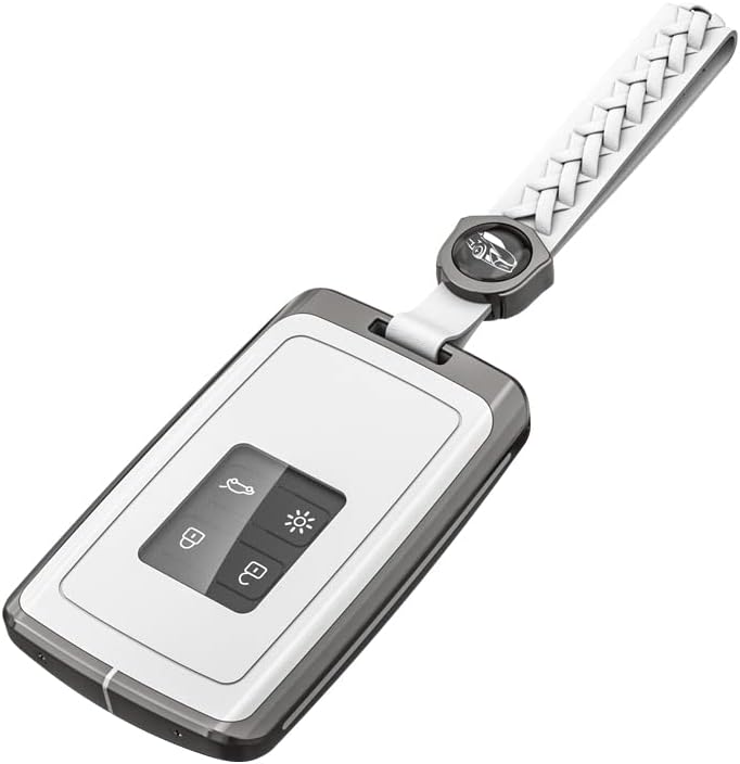 RYE Zinc Alloy Cover Shell for Renault 4 Buttons Car Key Fob with Keychain - White - Image 1