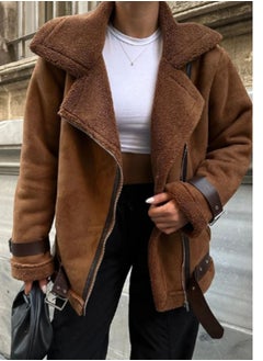 Generic Women turkish suede camel jacket with inner fur and leather belts  - Image 4