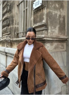 Generic Women turkish suede camel jacket with inner fur and leather belts  - Image 5