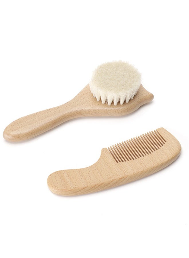 Little Cat Baby Brush and Comb Set -Nature Lotus Wood with Soft Goat Bristle and Pear Wood Comb for Newborns & Toddlers, Ideal for Cradle Cap  - Image 1