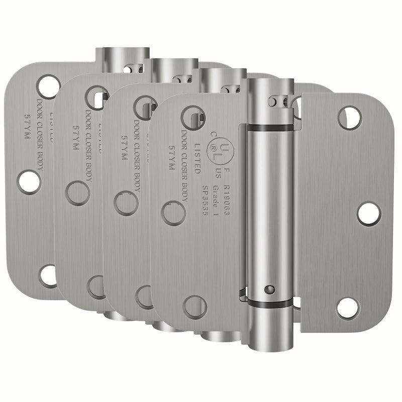 Hosom Self Closing Door Hinge 3.5 Inch Spring Hinge Adjustable Tension For Interior Door Ul Listed For Left And Right Hand Door 5/8'' Radius Corners Brushed Nickel 4 Pack - Image 1