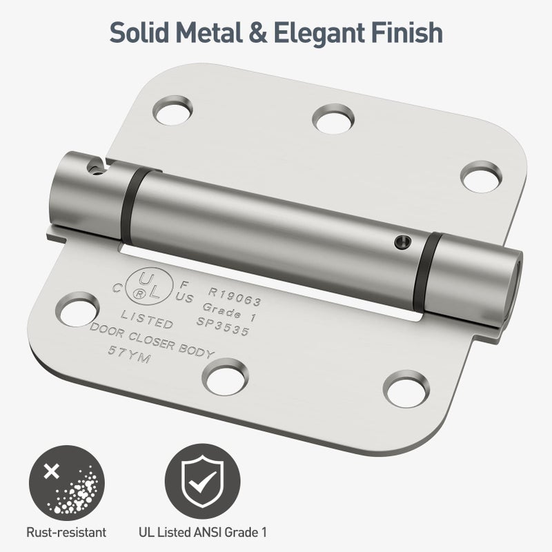 Hosom Self Closing Door Hinge 3.5 Inch Spring Hinge Adjustable Tension For Interior Door Ul Listed For Left And Right Hand Door 5/8'' Radius Corners Brushed Nickel 4 Pack - Image 4