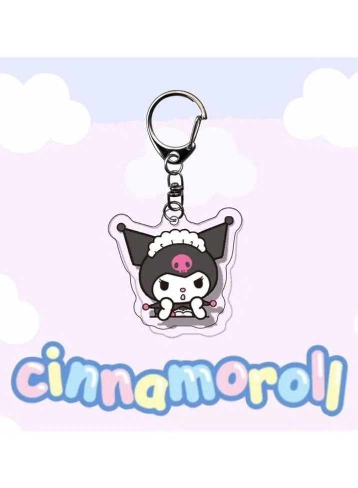 6pcs/set Cute Cartoon Kuromi Keychain Holder Key Chain Car Keyring Mobile Phone Bag Hanging Jewelry Kids Gifts Melody Pendant - Image 3