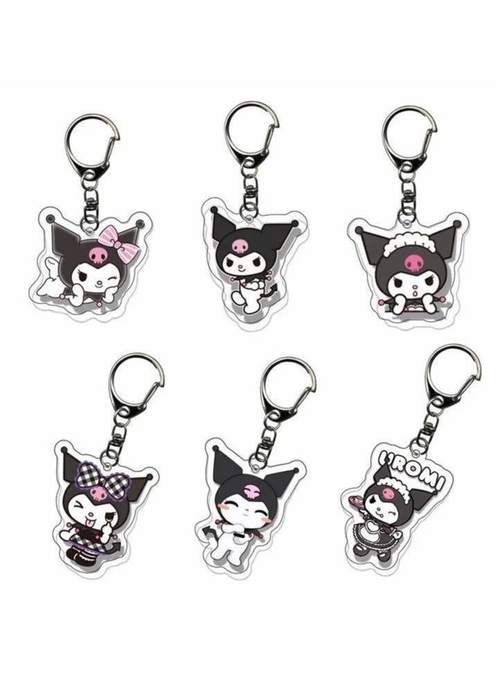 6pcs/set Cute Cartoon Kuromi Keychain Holder Key Chain Car Keyring Mobile Phone Bag Hanging Jewelry Kids Gifts Melody Pendant - Image 1