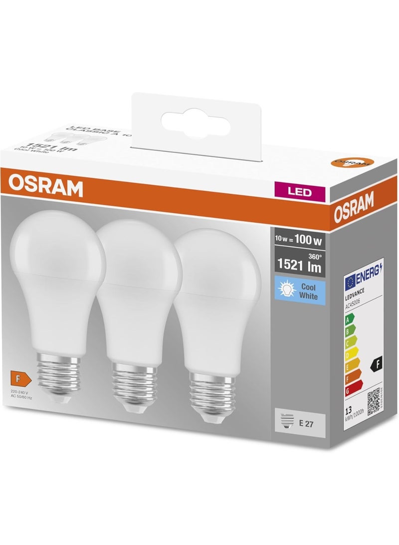 Osram Osram LED Lamp/E27 Base/Cool White 4000 K/Replaces 100 W Incandescent Bulbs/14.00 W/Frosted/LED Base Clas a Pack of 3, 4058075819559, Set of 3/14 W 