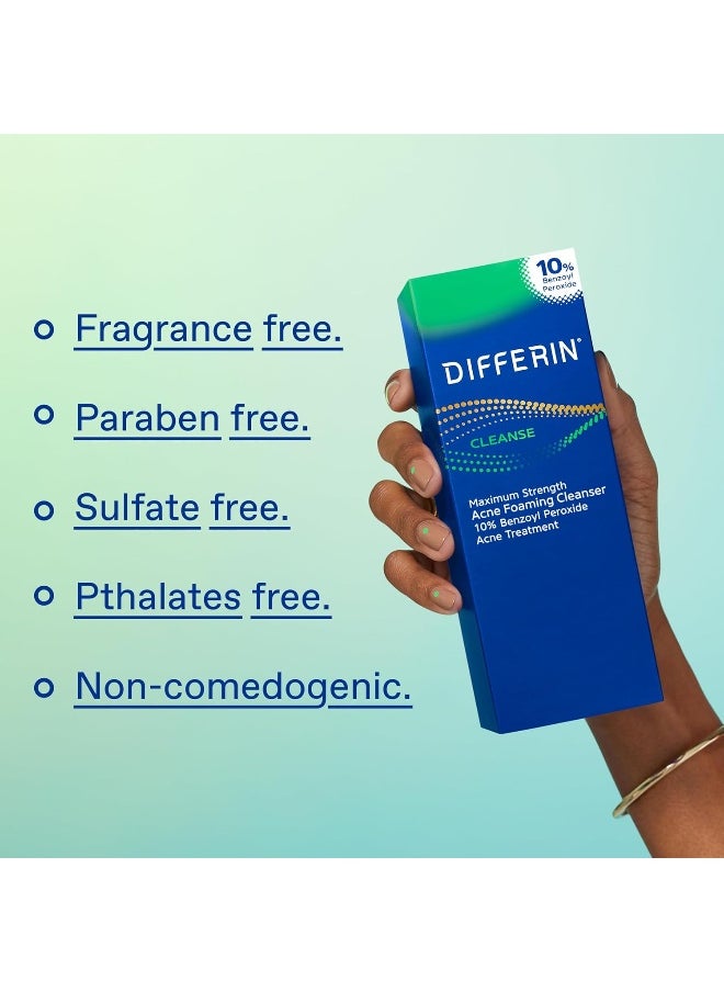 differin Acne Face Wash With 10% Benzoyl Peroxide, Maximum Strength Otc Acne Foaming Cleanser, Fast Acting Acne Treatment For Face And Body  - Image 3