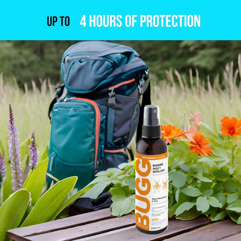 Buggins IV Performance - Insect Repellent - Mosquitoes, Gnats, Ticks, and Biting Flies, 25% DEET, Powdery Scent - 4 oz Pump Spray Bottle - Image 4