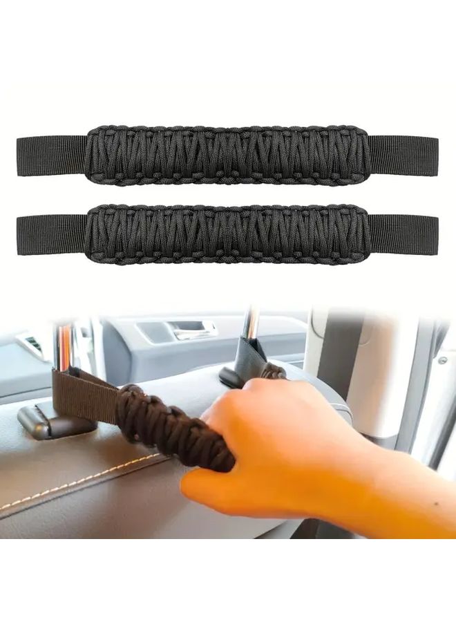 2Pcs Heavy Duty Universal SUV Truck Headrest Armrest Covers With Rolling Rod Grips Black - Image 1