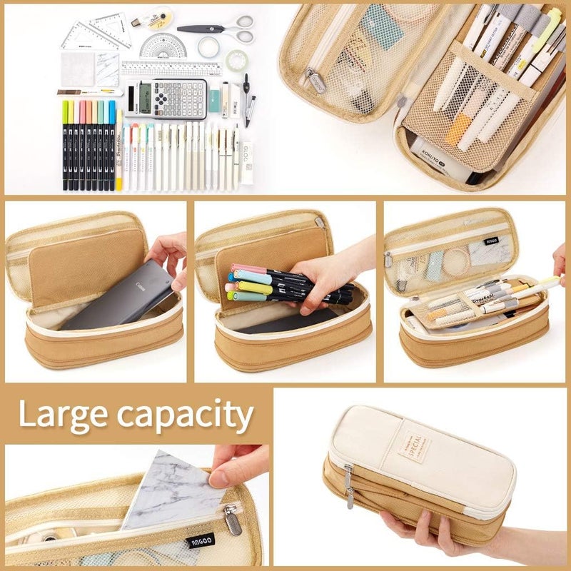 EASTHILL Big Capacity Pencil Pen Case Office College School Large Storage High Capacity Bag Pouch Holder Box Organizer Khaki - Image 4