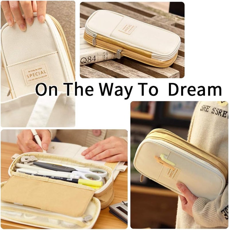 EASTHILL Big Capacity Pencil Pen Case Office College School Large Storage High Capacity Bag Pouch Holder Box Organizer Khaki - Image 5