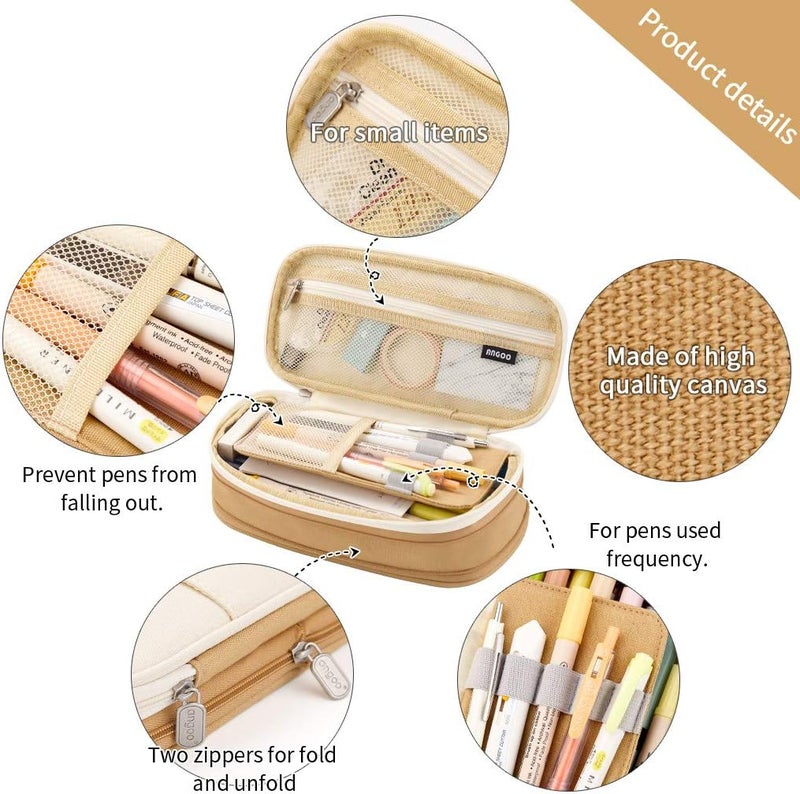 EASTHILL Big Capacity Pencil Pen Case Office College School Large Storage High Capacity Bag Pouch Holder Box Organizer Khaki - Image 3