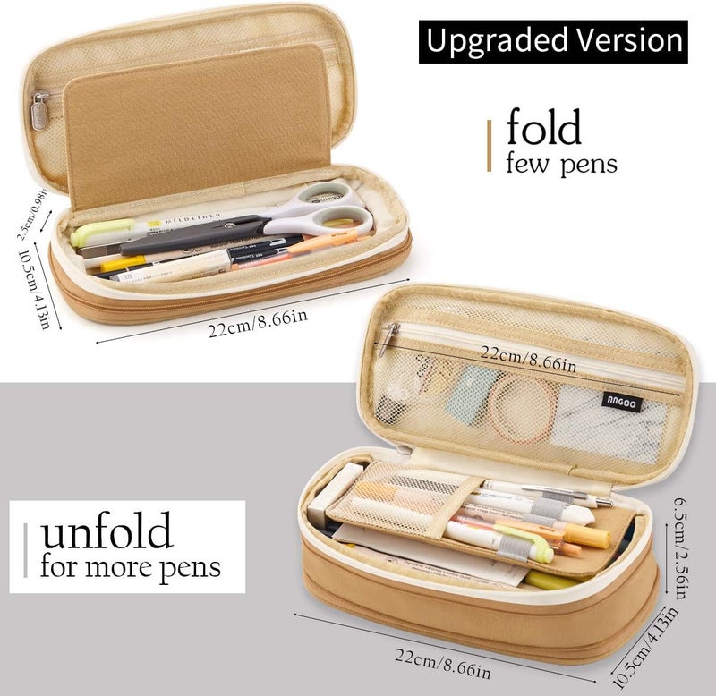 EASTHILL Big Capacity Pencil Pen Case Office College School Large Storage High Capacity Bag Pouch Holder Box Organizer Khaki - Image 2