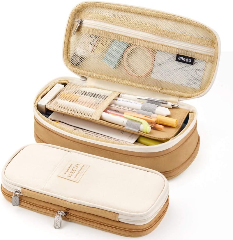 EASTHILL Big Capacity Pencil Pen Case Office College School Large Storage High Capacity Bag Pouch Holder Box Organizer Khaki - Image 1