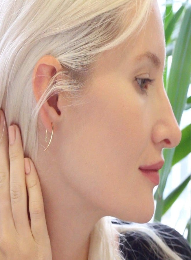 هامبل شيك نيويورك أقراط حلقية مقلوبة أنيقة وبسيطة - أقراط حلقية خفيفة الوزن مضادة للحساسية، مصنوعة من سلك معدني، بتصميم إبرة متدلية، مناسبة للنساء، آمنة على الأذنين الحساسة، مقاس 1 بوصة - مطلية بالذهب عيار 18 قيراطًا - Image 2