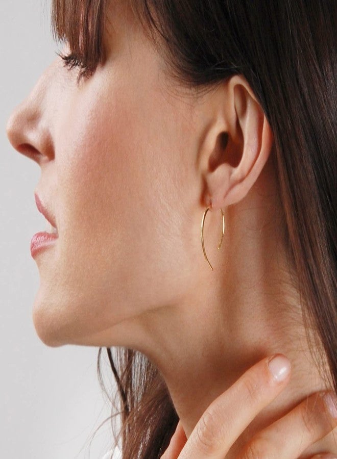 هامبل شيك نيويورك أقراط حلقية مقلوبة أنيقة وبسيطة - أقراط حلقية خفيفة الوزن مضادة للحساسية، مصنوعة من سلك معدني، بتصميم إبرة متدلية، مناسبة للنساء، آمنة على الأذنين الحساسة، مقاس 1 بوصة - مطلية بالذهب عيار 18 قيراطًا - Image 5