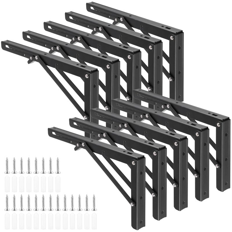 SHEUTSAN 10PCS 12 Inches Folding Shelf Brackets Black Foldable Shelving Brackets Wall Mounted for Living Room Kitchen - Image 2