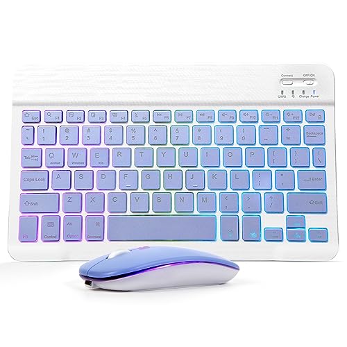 Guiheng Bluetooth Keyboard and Mouse Combo for iPad - Rechargeable Wireless Keyboard & Mouse with 7-Color Backlit Compatible with iPad 9th/8th Gen, iPad Pro/Air/Mini, iPhone14/13/12 Pro, (10 inch Purple) - Image 1
